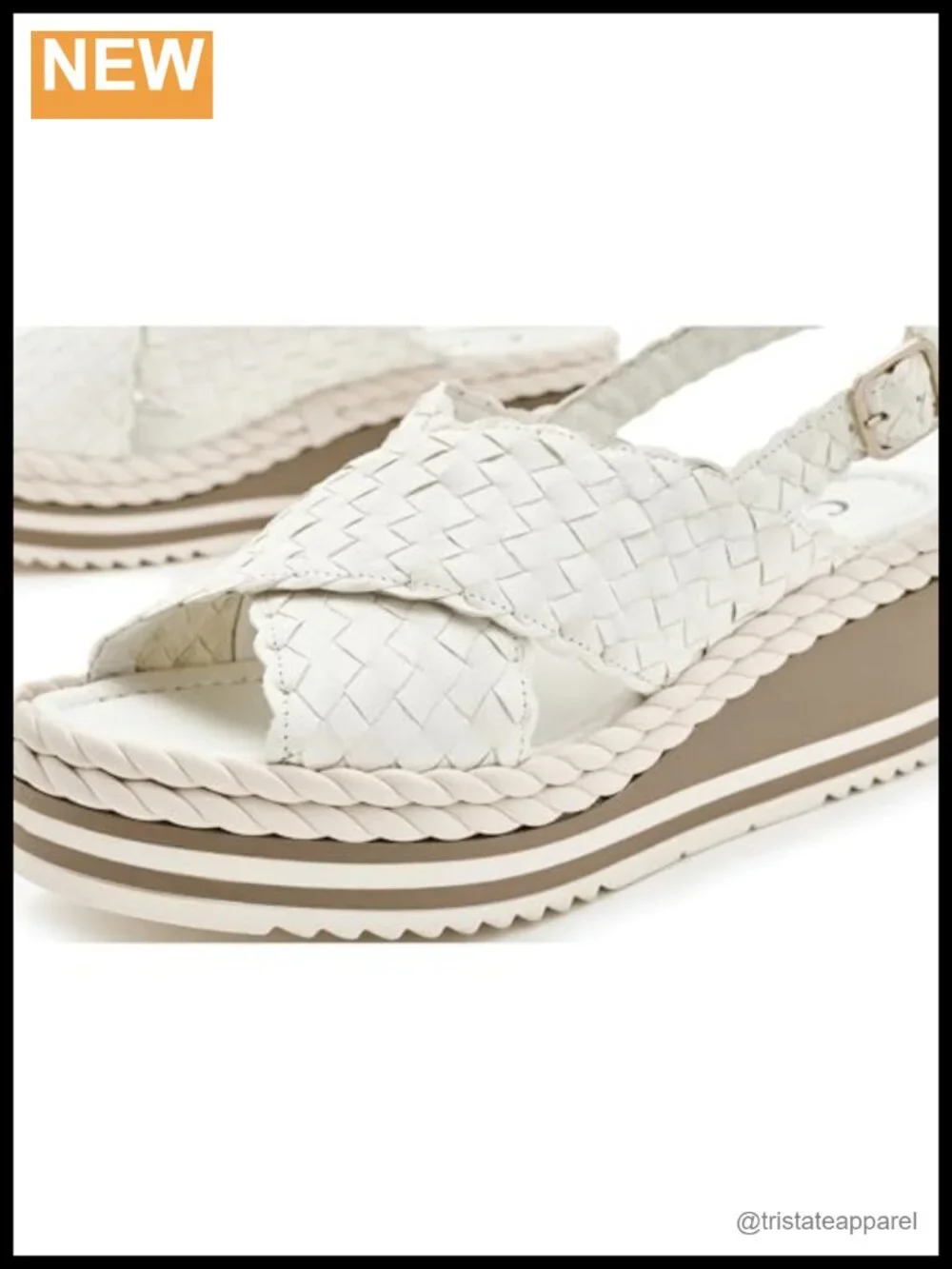 Leather Waterproof Slingback Wedge Sandal with Braided Buckle